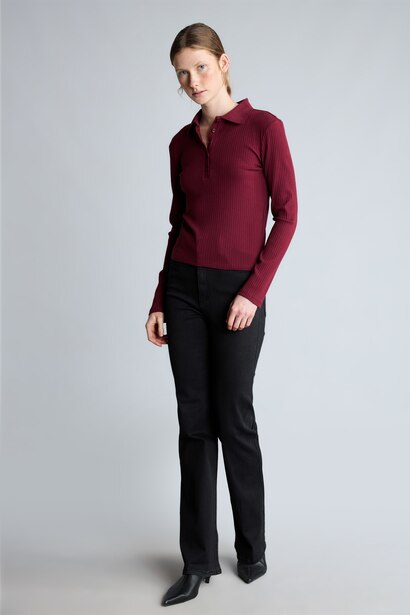 Slim Fit Polo Collar Basic Camisole Long Sleeve T-Shirt