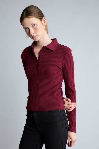 Slim Fit Polo Collar Basic Camisole Long Sleeve T-Shirt
