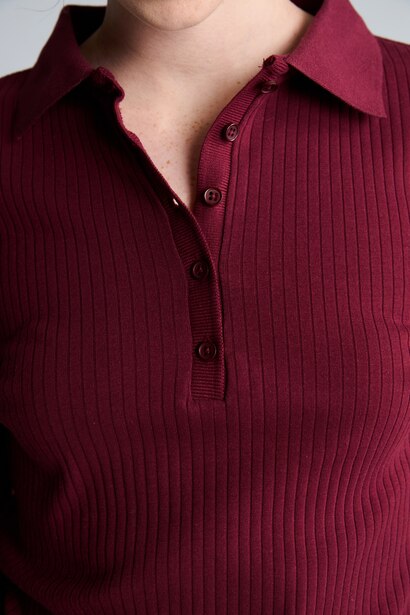 Slim Fit Polo Collar Basic Camisole Long Sleeve T-Shirt