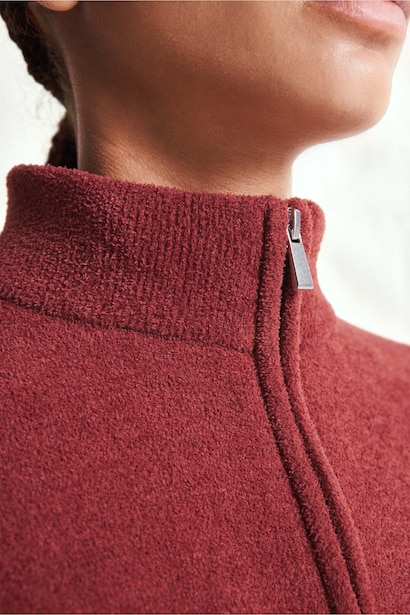 Oversize Fermuarlı Yaka Basic Kazak