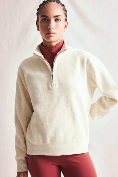 Oversize Fermuarlı Yaka Basic Kazak