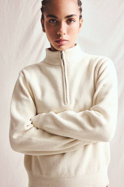 Oversize Fermuarlı Yaka Basic Kazak