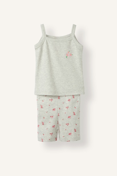 2'li Pijama Takımı Çiçek Nakışlı Kız Bebek