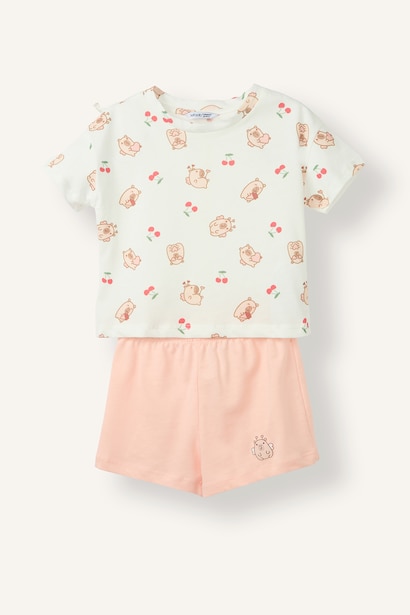 %100 Pamuk Şortlu 2'li Pijama Takımı Kız Bebek