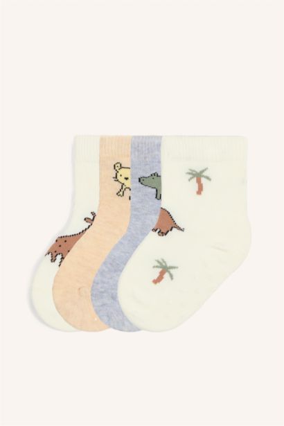 Baby Boy Animal Print Seamless 4 Piece Cotton Socks
