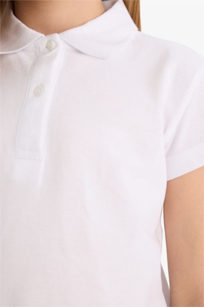 Polo Yaka Basic Düz Pamuklu Kısa Kollu Okul Tişörtü Kız Çocuk