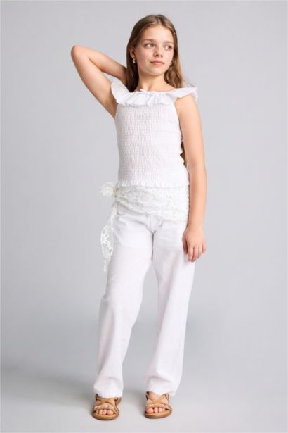 Barrel Fit Poplin Pantolon Kız Çocuk