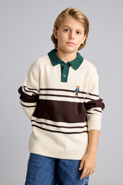 Boy Oversize Fit Polo Collar Pullover