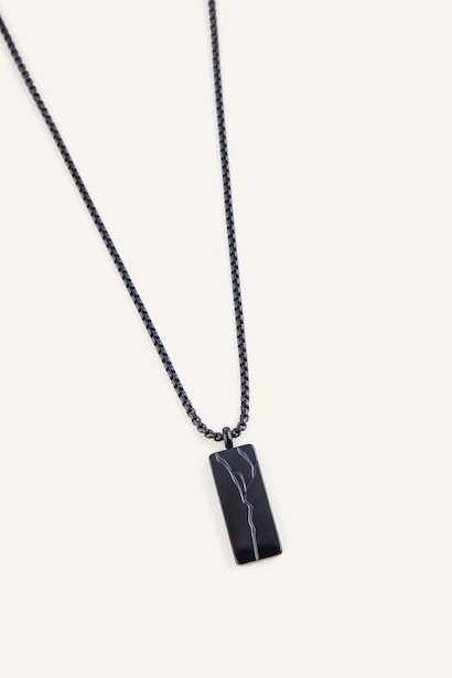 Man Black Stone Steel Necklace