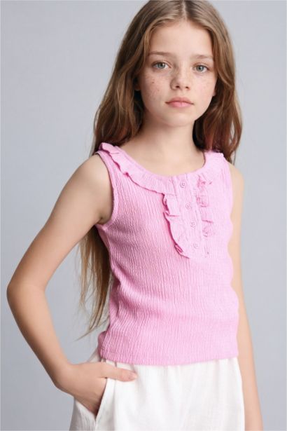 Girl Crinkle Fabric Ruffled Blouse