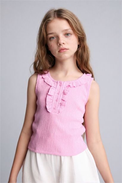 Girl Crinkle Fabric Ruffled Blouse