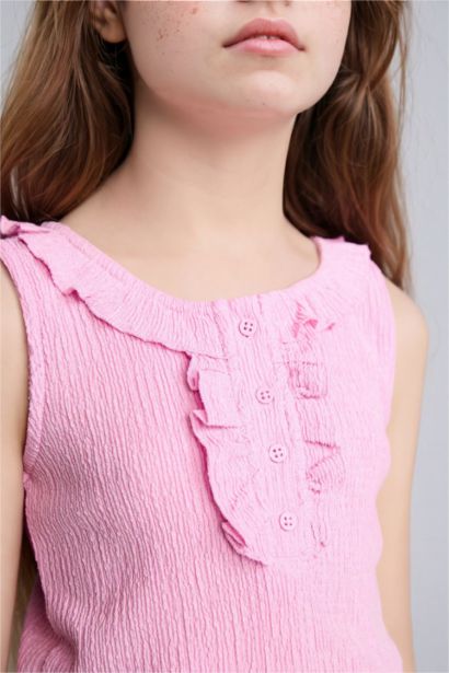 Girl Crinkle Fabric Ruffled Blouse