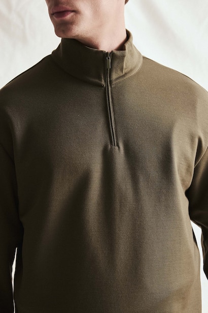 Standard Fit Stand Collar Half-Zip Basic Sweatshirt
