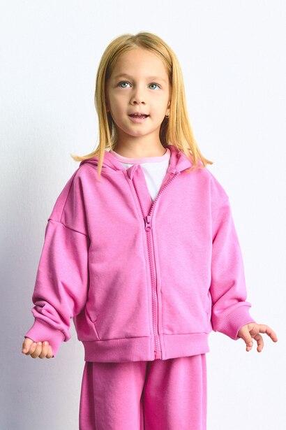 Kapüşonlu Fermuarlı Sweatshirt Hırka Kız Bebek