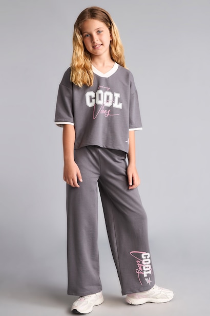 Girl Cotton 2 Piece Regular Fit T-shirt Trousers Set