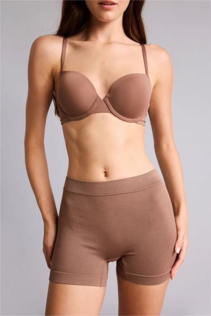 Ribbed Elastic Waist Brown Seamless Boxer