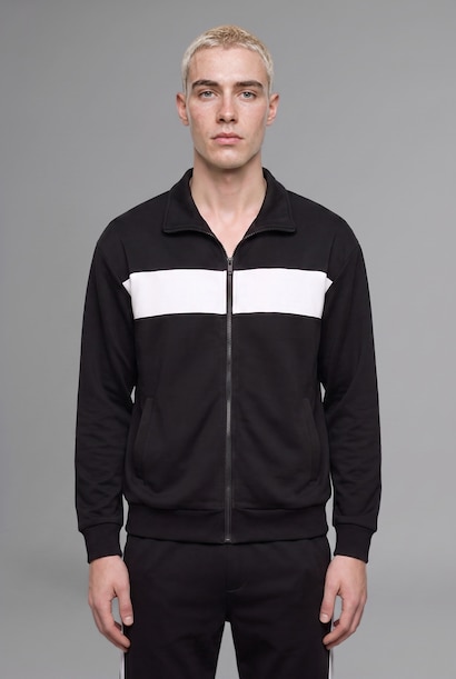 Boxy Fit Fermuarlı Şeritli Sweatshirt Hırka