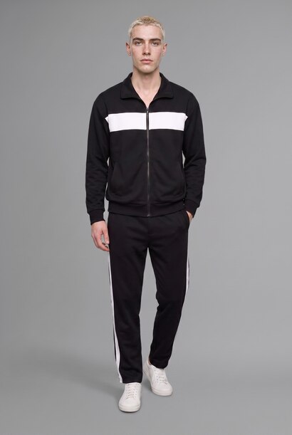 Boxy Fit Fermuarlı Şeritli Sweatshirt Hırka