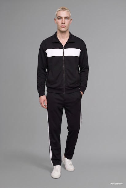 Boxy Fit Polo Collar Zipper Striped Cardigan