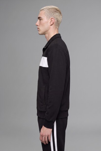 Boxy Fit Fermuarlı Şeritli Sweatshirt Hırka