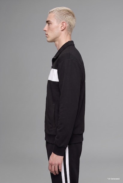 Boxy Fit Polo Collar Zipper Striped Cardigan