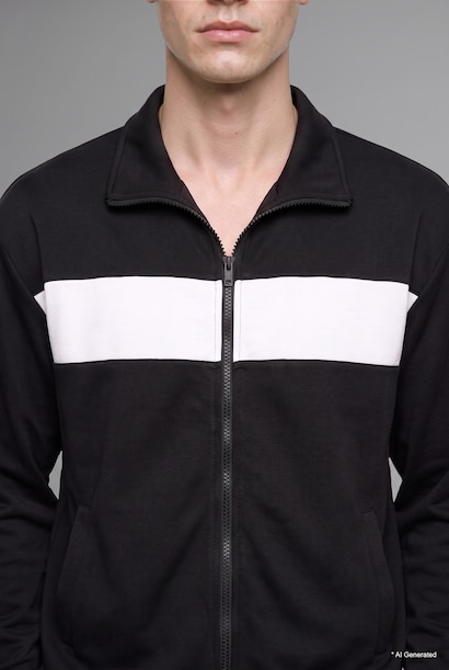 Boxy Fit Polo Collar Zipper Striped Cardigan