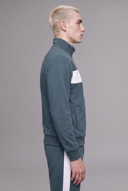 Boxy Fit Fermuarlı Şeritli Sweatshirt Hırka