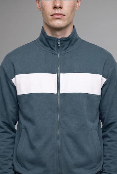 Boxy Fit Fermuarlı Şeritli Sweatshirt Hırka