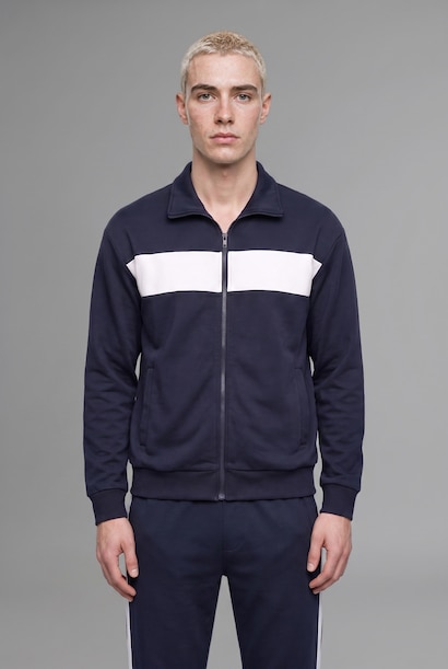 Boxy Fit Fermuarlı Şeritli Sweatshirt Hırka