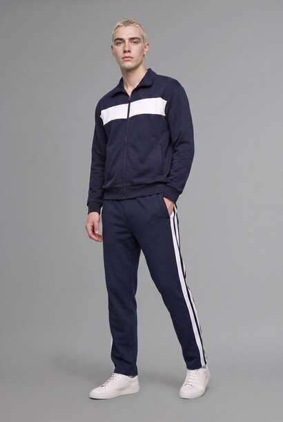 Boxy Fit Fermuarlı Şeritli Sweatshirt Hırka