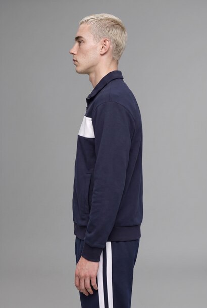 Boxy Fit Fermuarlı Şeritli Sweatshirt Hırka