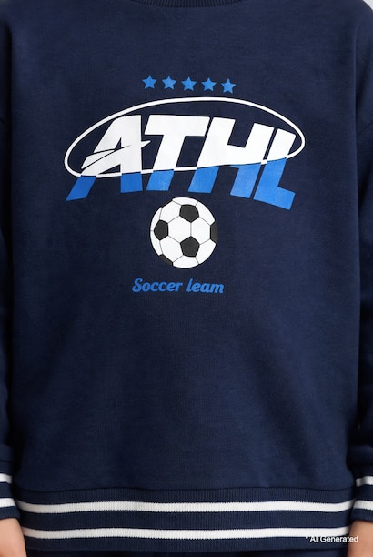 %100 Pamuk Oversize Futbol Baskılı Sweatshirt Erkek Bebek