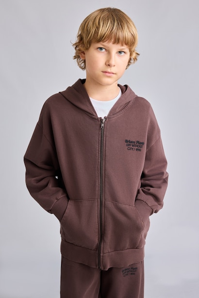 Oversize Fit Hooded Cardigan Printed