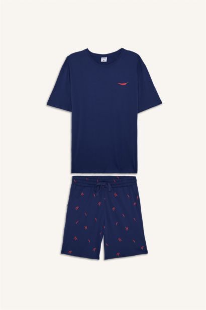 %100 Pamuk New Regular Fit Şort Tişört 2'li Şortlu Pijama Takımı