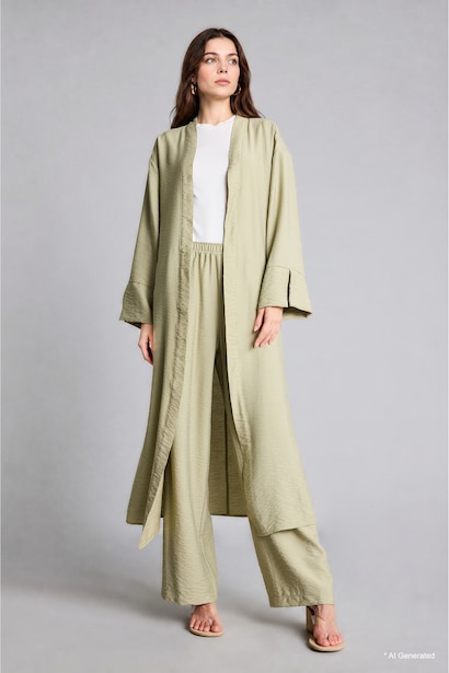 Girl Regular Fit Khaki Dropped Shoulder Kimono