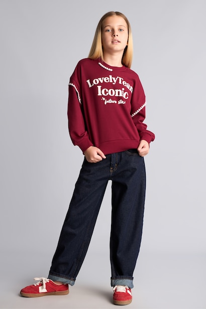Relax Fit Slogan Crew Neck Sweatshirt