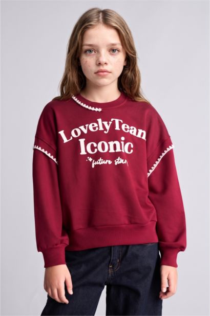 Relaxed Fit Baskılı Sweatshirt Kız Çocuk