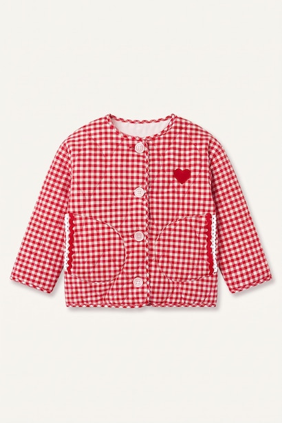 Baby Girl Gingham Patterned Heart Detail Quilted Jacket