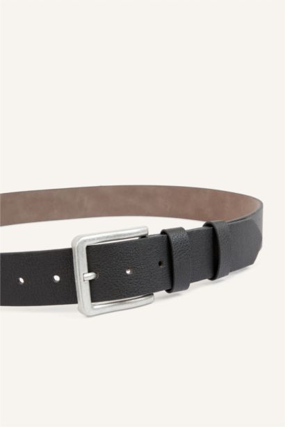 Man Rectangle Clasp Faux Leather Classic Belt