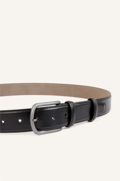 Man Rectangle Clasp Faux Leather Classic Belt