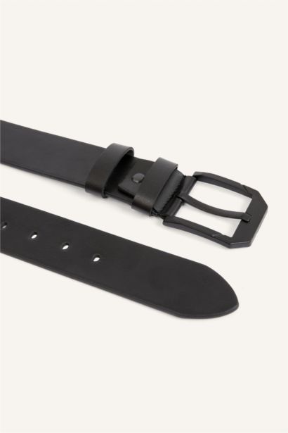 Man Rectangle Clasp Faux Leather Classic Belt