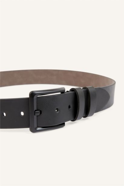 Man Rectangle Clasp Faux Leather Classic Belt