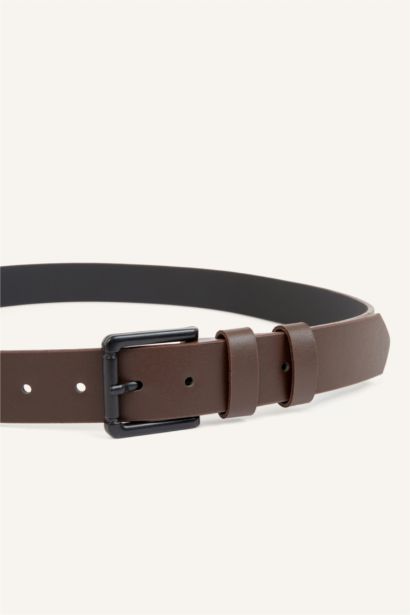 Man Rectangle Clasp Faux Leather Classic Belt