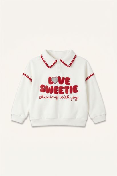 Polo Yaka Baskılı Sweatshirt Kız Bebek