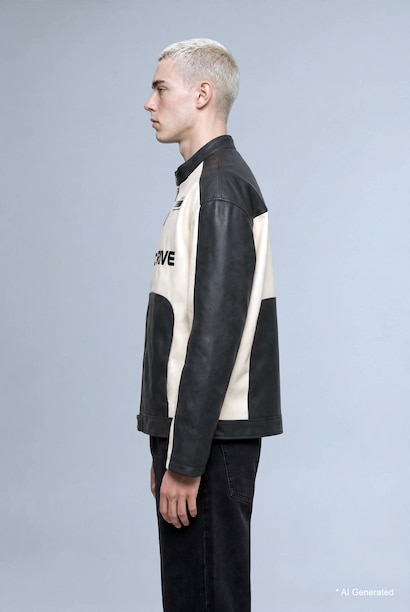 Oversize Baskılı Suni Deri Mont