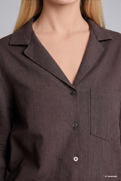 Pamuklu Oversize Keten Karışımlı Gömlek