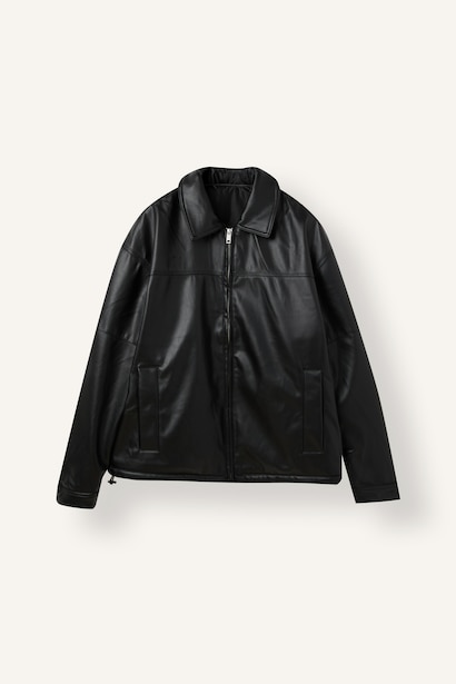 Oversize Dik Yaka Suni Deri Mont