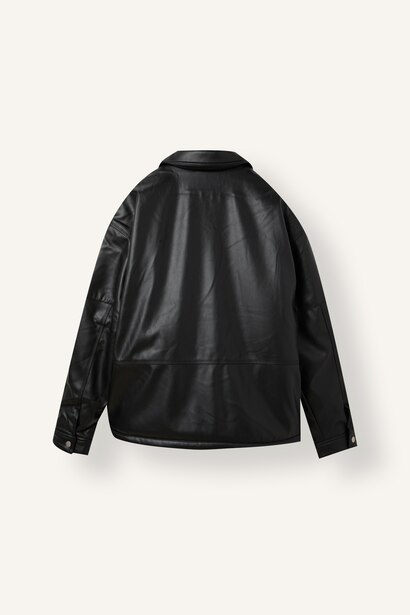 Oversize Dik Yaka Suni Deri Mont