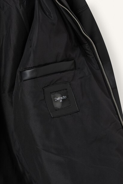 Oversize Dik Yaka Suni Deri Mont