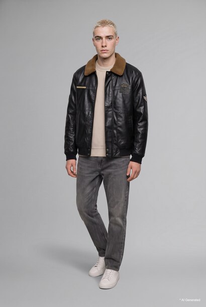 Oversize Shirt Collar Mid-Length Zip-Up Faux Leather Jacket